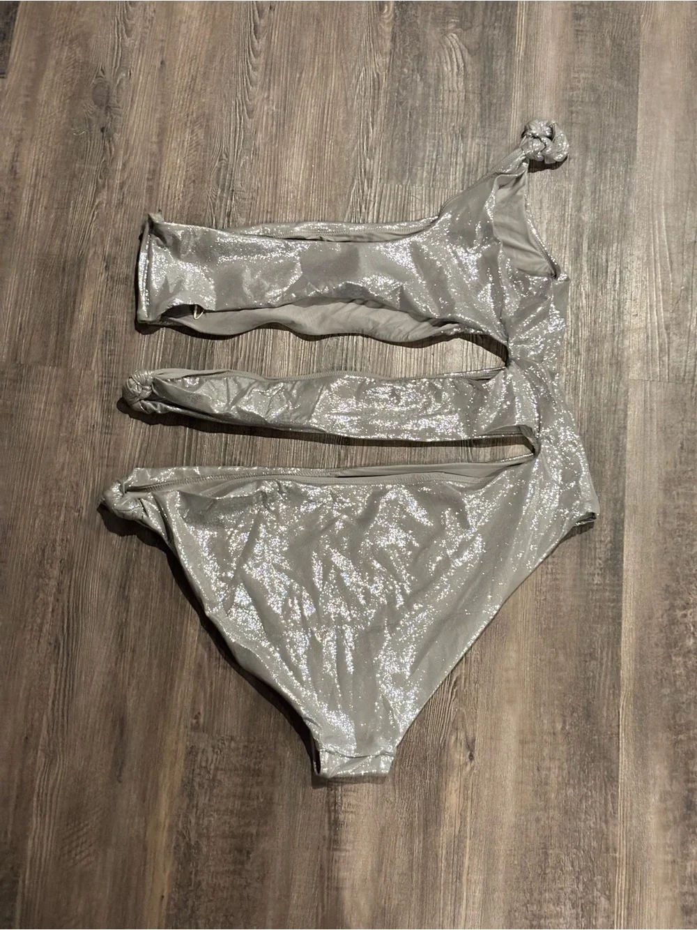 SKIMS Liquid Shine One-Shoulder Monokini - Smoke Silver